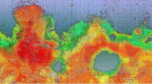 Zo zal de wereldkaart van Mars er vermoedelijk uitzien.