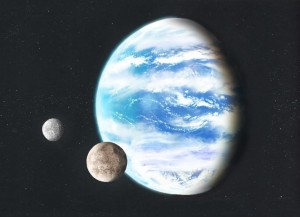 Artist impression van een oceaanplaneet door Luciano Mendez. Bron. Wikimedia Commons