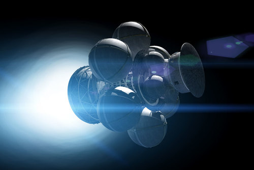 Het conceptruimteschip Icarus met fusieaandrijving, dat de interstellaire leegte zou kunnen bereizen. - Icarus Interstellar