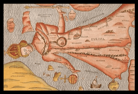Vrouwe Europa. Oude kaart uit de Renaissance.
