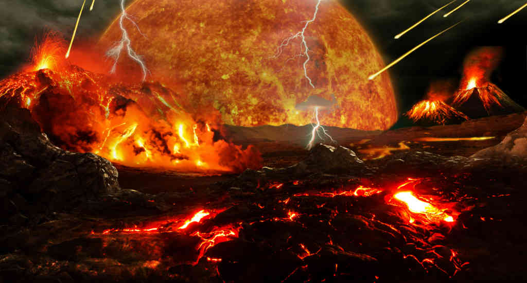 Tijdens het toepasselijk Hadeaan (hels) genoemde geologische tijdperk, was de aarde het domein van lava en vuur. Bron: Tim Bertelink/Wikimedia Commons
